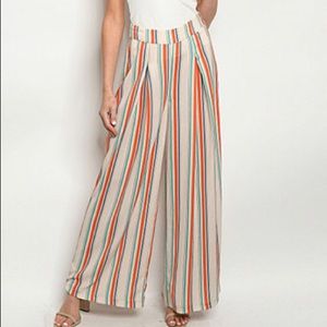 High waisted wide leg striped pants